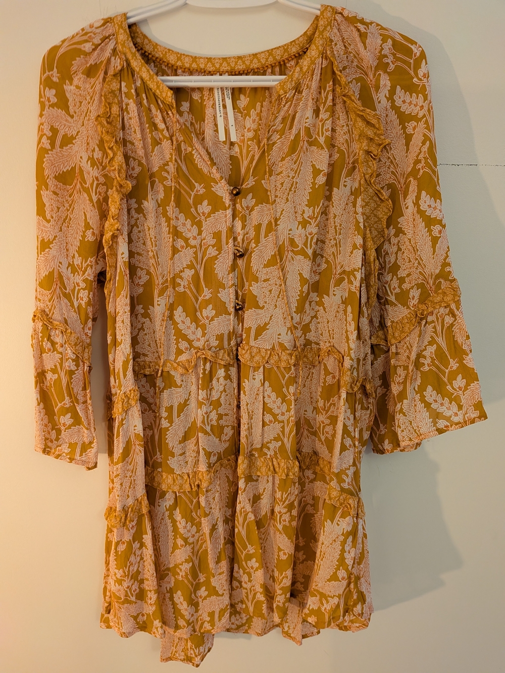 Anthropologie Mustard Floral Peasant Dress